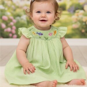 Anavini Green Gingham Dress with Embroidery